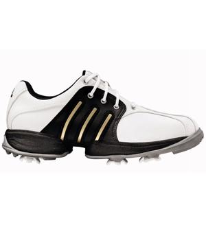 Adidas Junior Tour Traxion Golf Shoes (White/Black/Metallic Gold)