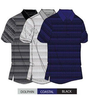 Greg Norman Mens ION 75 Titanium Ombre Stripe Polo Shirt