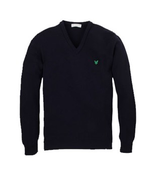Lyle and Scott Mens Green Eagle Lambswool V-Neck Sweater