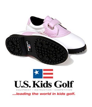 US Kids Girls Pink Spikless Velcro Golf Shoes