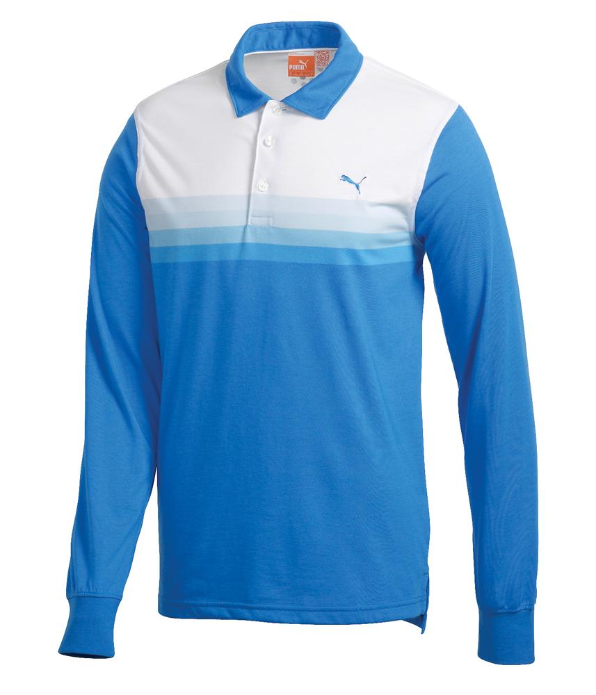 Puma Mens Yarn Dye Long Sleeve Stripe Polo Shirt
