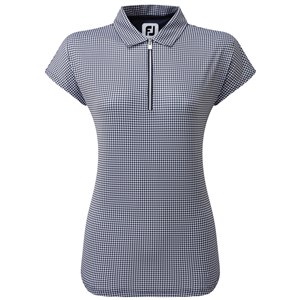 FootJoy Ladies Houndstooth Print Cap Sleeve Lisle Polo Shirt