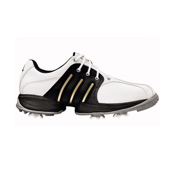 adidas Junior Tour Traxion Golf Shoes (White/Black/Metallic Gold)