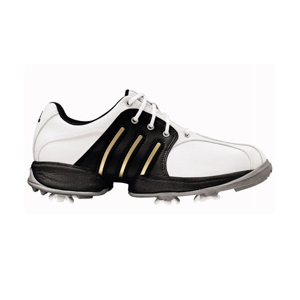 adidas Junior Tour Traxion Golf Shoes White/Black/Metallic Gold
