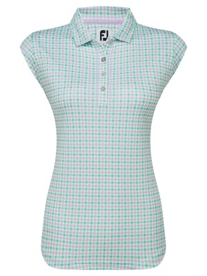 FootJoy Ladies Gingham Print Interlock Short Sleeved Polo Shirt