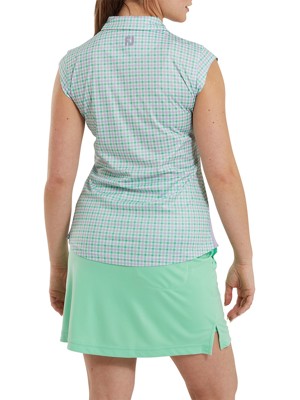 FootJoy Ladies Gingham Print Interlock Short Sleeved Polo Shirt