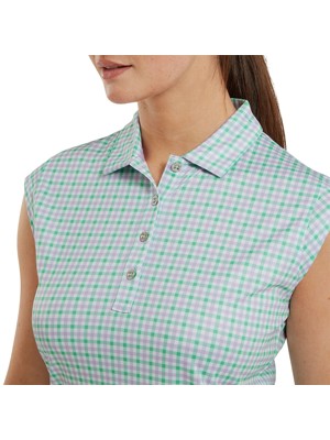 FootJoy Ladies Gingham Print Interlock Short Sleeved Polo Shirt