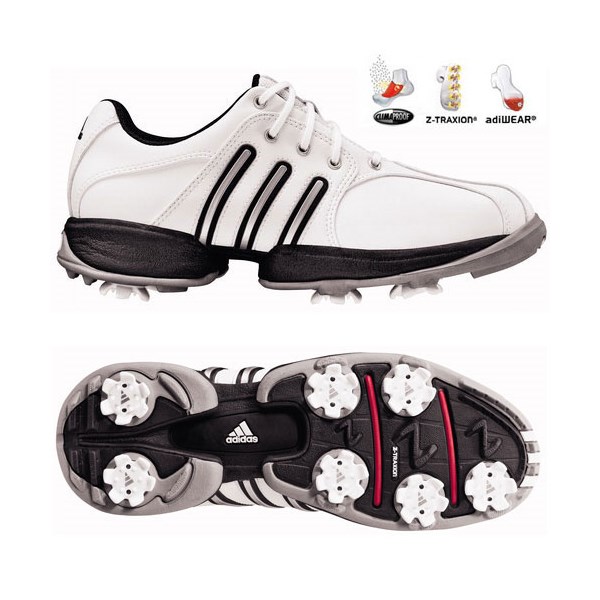 adidas Junior Tour Traxion Golf Shoes (White/Metallic Silver)