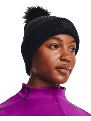 Under Armour Ladies ColdGear Infrared Half Time Ribbed Pom Beanie