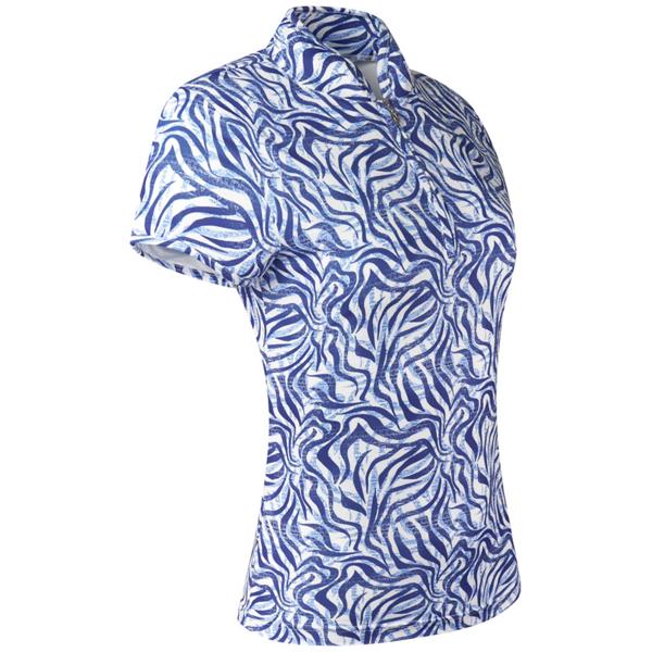 DS Sheermotion Mosaic Medley Navy Pink Print Cap Sleeve Polo Shirt