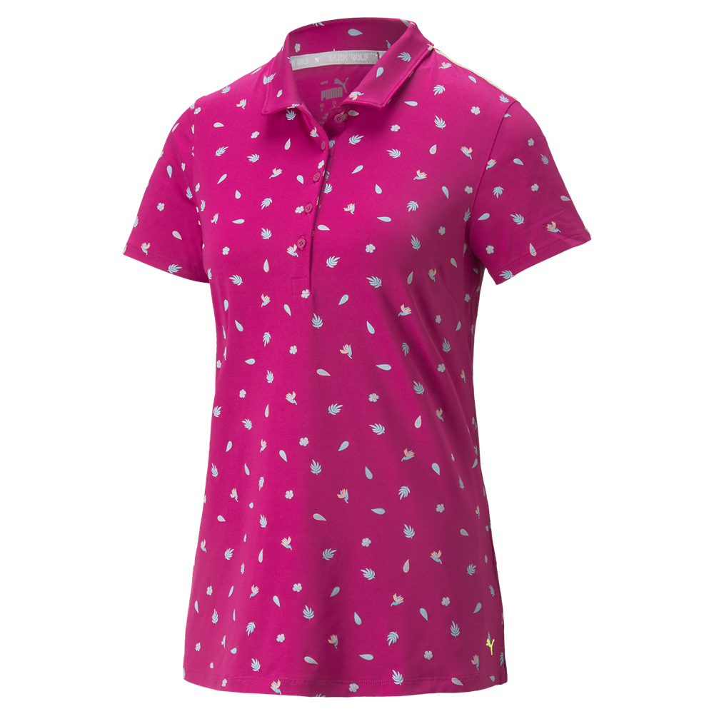 Fuchsia Pink Small Callaway Womens Short Sleeve All-Over-Chevron Printed Polka Dot Polo