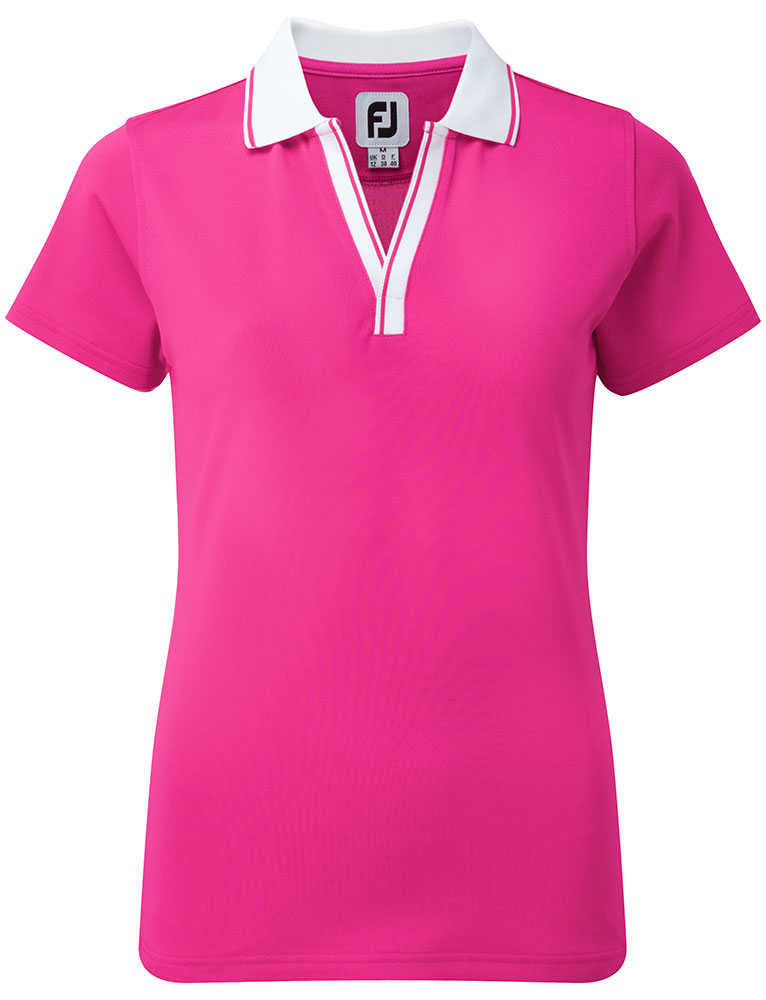 FootJoy Ladies Stretch Pique Open V-Neck Polo Shirt - Golfonline