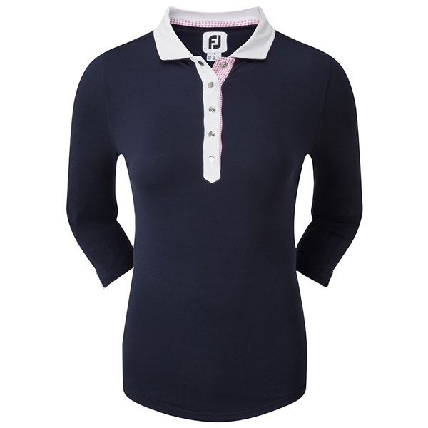 FootJoy Ladies Baby Pique 3/4 Sleeve Contrast Trim Polo Shirt