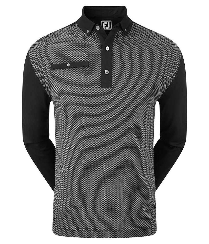 FootJoy Mens Long Sleeve Dot Geo Jacquard Polo Shirt - Golfonline