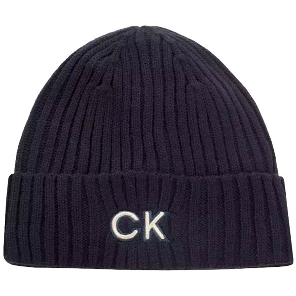 Calvin Klein Mens Ribbed Knit Embroidered Beanie Hat