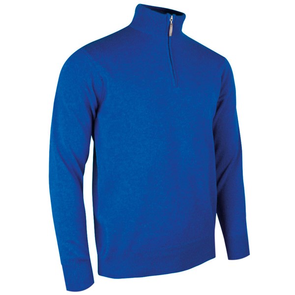 Mens Zip Neck Merino Wool Golf Sweater Light Grey Marl - Medium - Glenmuir
