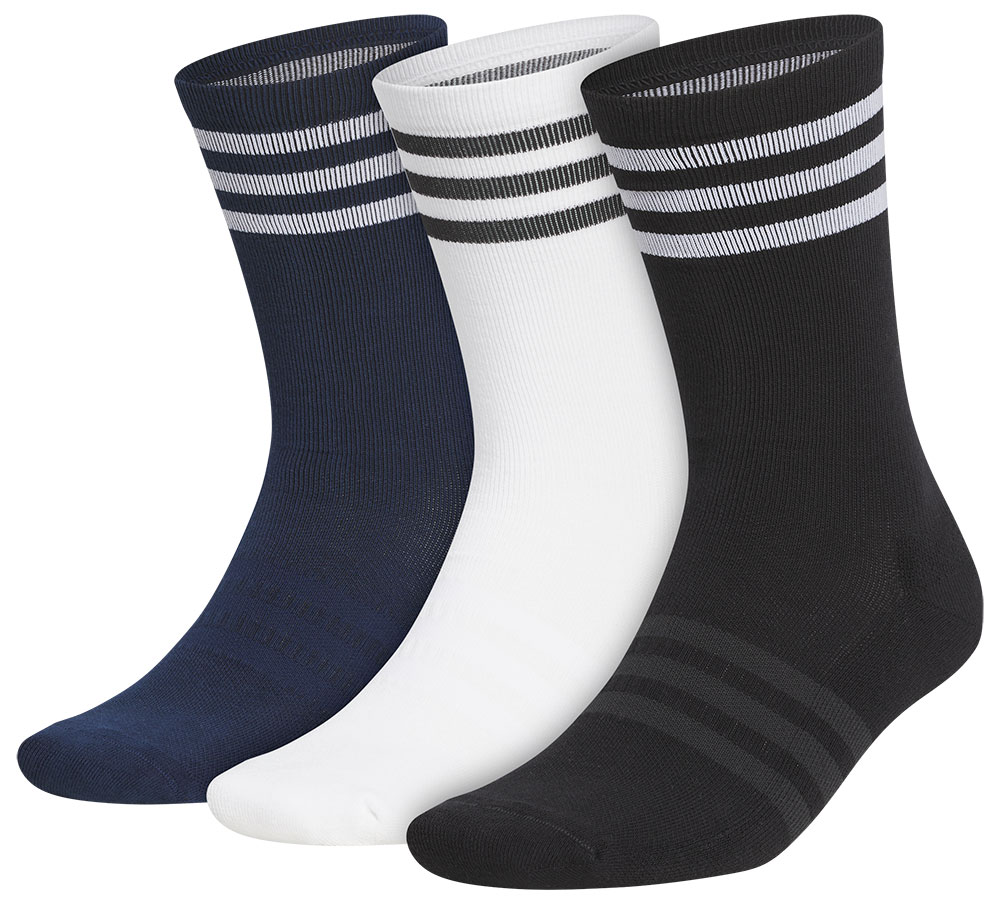 adidas Mens Crew 3 Stripe Socks (3 Pairs) - Golfonline