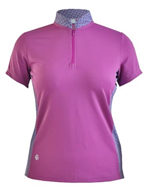 Island Green Ladies Geo Print Mandarin Collar Polo Shirt