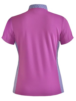 Island Green Ladies Geo Print Mandarin Collar Polo Shirt