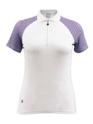 Island Green Ladies Geo Print Ribbed Collar Polo Shirt