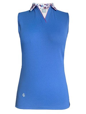 Island Green Ladies Leopard Print Collar Sleeveless Polo Shirt