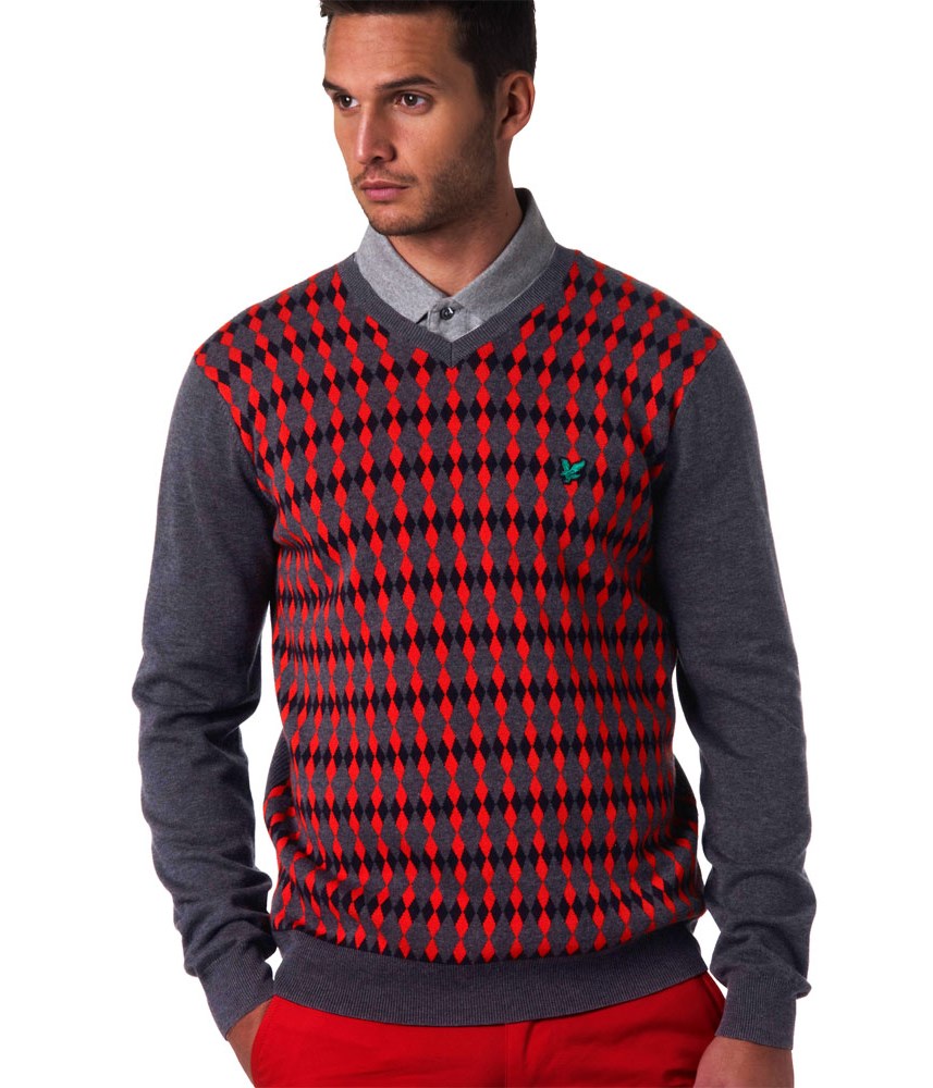 Lyle and Scott Mens Argyle V-Neck Sweater | GolfOnline