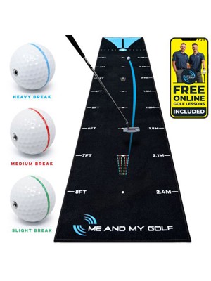 Me And My Golf Breaking Ball Putting Mat (8FT Marking) - Includes Instructional Training Videos