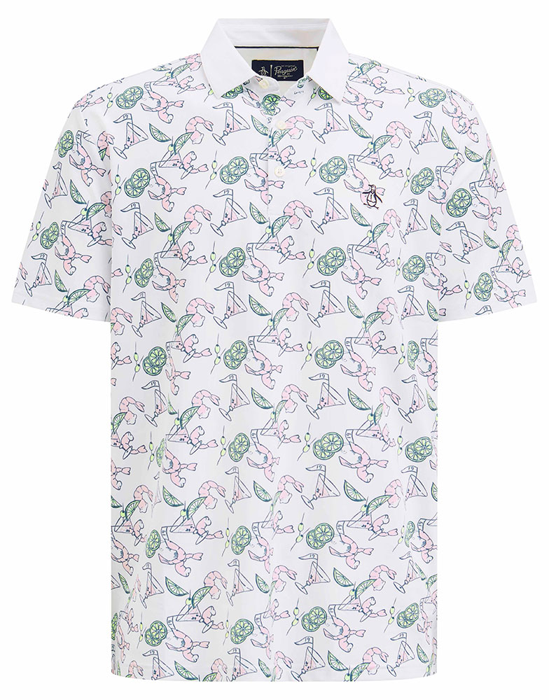 Original Penguin Mens All Over Shrimp Print Polo Shirt - Golfonline