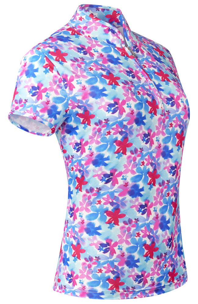 Pure Golf Ladies Rise Watercolour Daydream Cap Sleeve Zipped Polo Shirt