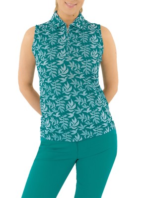 Pure Golf Ladies Amity Sleeveless Polo Shirt - Teal Frondescence