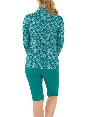 Pure Golf Ladies Serenity Long Sleeve Zip Top - Teal Frondescence