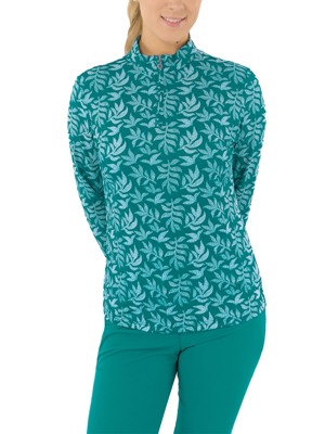 Pure Golf Ladies Serenity Long Sleeve Zip Top - Teal Frondescence