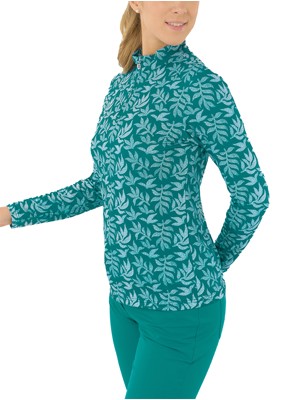 Pure Golf Ladies Serenity Long Sleeve Zip Top - Teal Frondescence