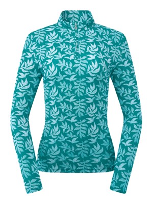Pure Golf Ladies Serenity Long Sleeve Zip Top - Teal Frondescence