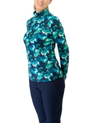 Pure Golf Ladies Amy Printed Roll Neck Base Layer - Leaf Lagoon