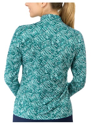 Pure Golf Ladies Arusha Long Sleeve Mid Layer Pullover - Teal Crosshatch