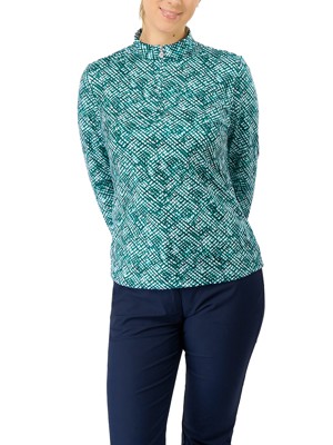 Pure Golf Ladies Arusha Long Sleeve Mid Layer Pullover - Teal Crosshatch