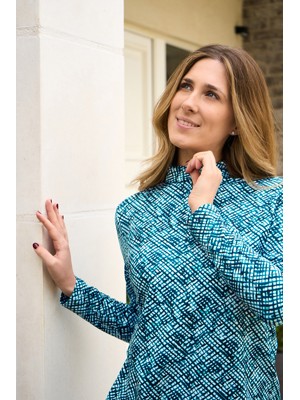 Pure Golf Ladies Arusha Long Sleeve Mid Layer Pullover - Teal Crosshatch