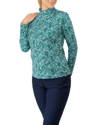 Pure Golf Ladies Arusha Long Sleeve Mid Layer Pullover - Teal Crosshatch