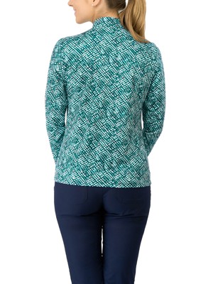 Pure Golf Ladies Arusha Long Sleeve Mid Layer Pullover - Teal Crosshatch