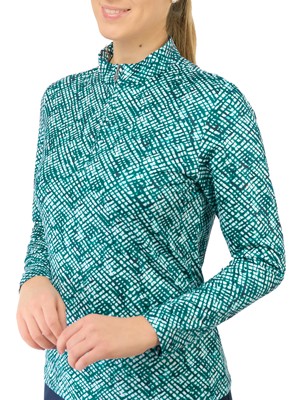 Pure Golf Ladies Arusha Long Sleeve Mid Layer Pullover - Teal Crosshatch