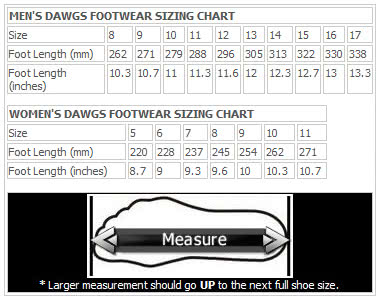 Dawgs Shoes Size Chart